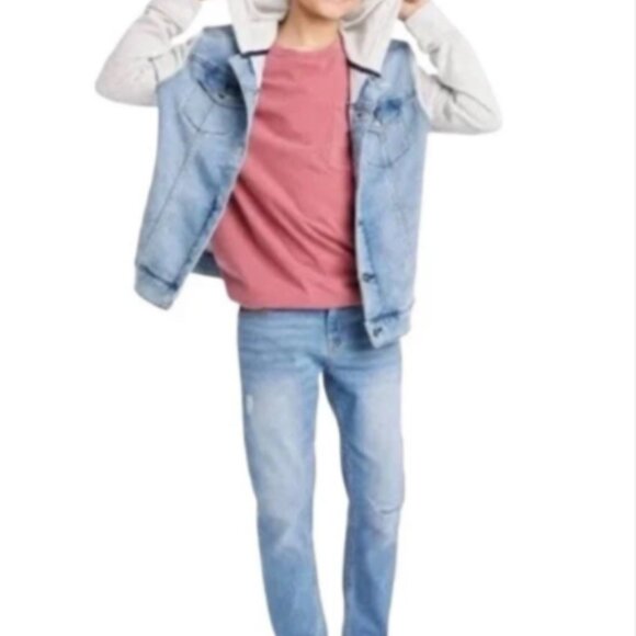 NWT Art Class Boys Size M8 Light Blue Stretch Hood Long Sleeve Denim Jacket - Picture 2 of 14